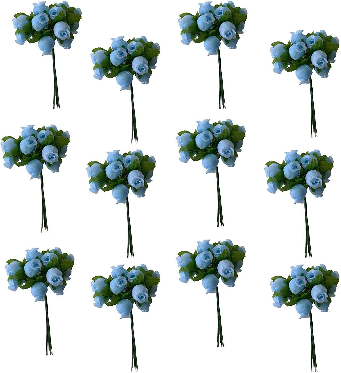 Light Blue Artificial Silk Flower Roses 12 Mini Bouquet of 12 Rosebuds 144 Total