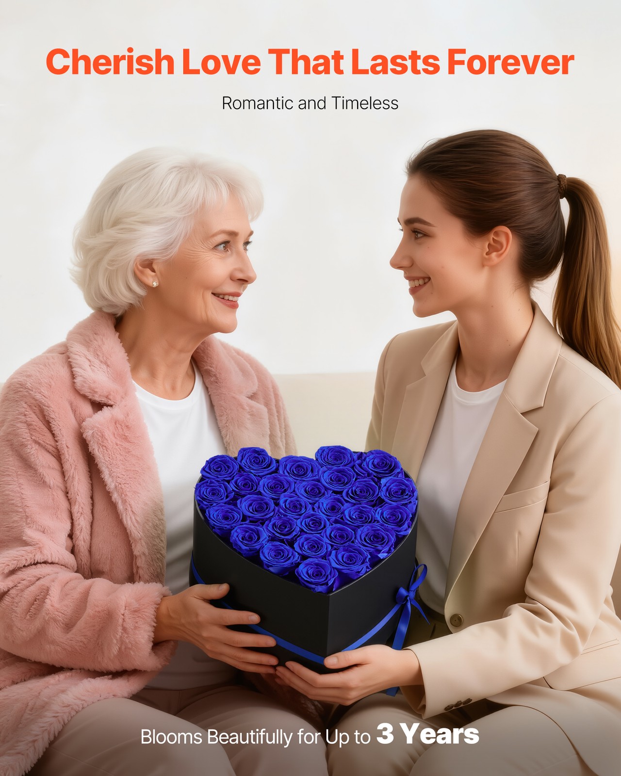 VEVOR Forever Flowers 27 Preserved Roses Heart Box Eternal Bouquet Royal Blue