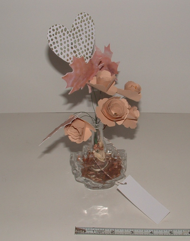 Paper Handmade Fall Flower & Leaf Bouquet, Leaf Shape Upcycled Vase, Gift Tag