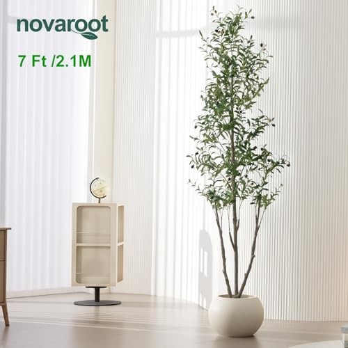 Olive Trees Artificial Indoor, 7FT Tall Faux Olive Tree with Light Kit Moss 7ft