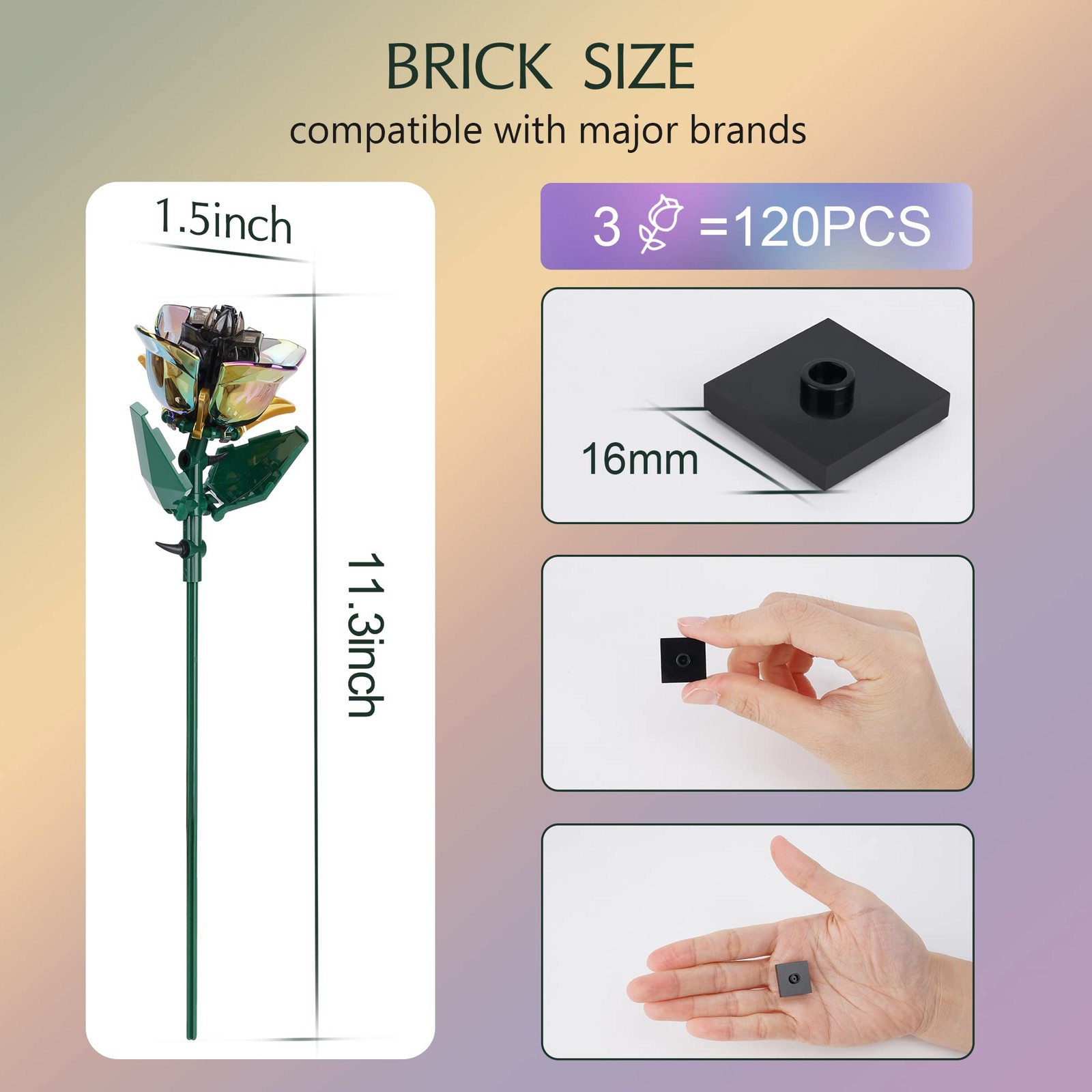 Rose Flower Bouquet Building Set,Botanical Collection Rainbow Artificial Plan…