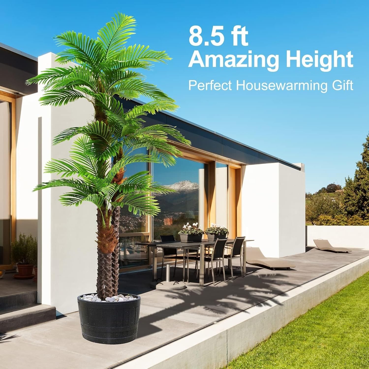 8.5ft Tall Artificial Triple Phoenix Palm Tree UV Resistant Large Fake Silk
