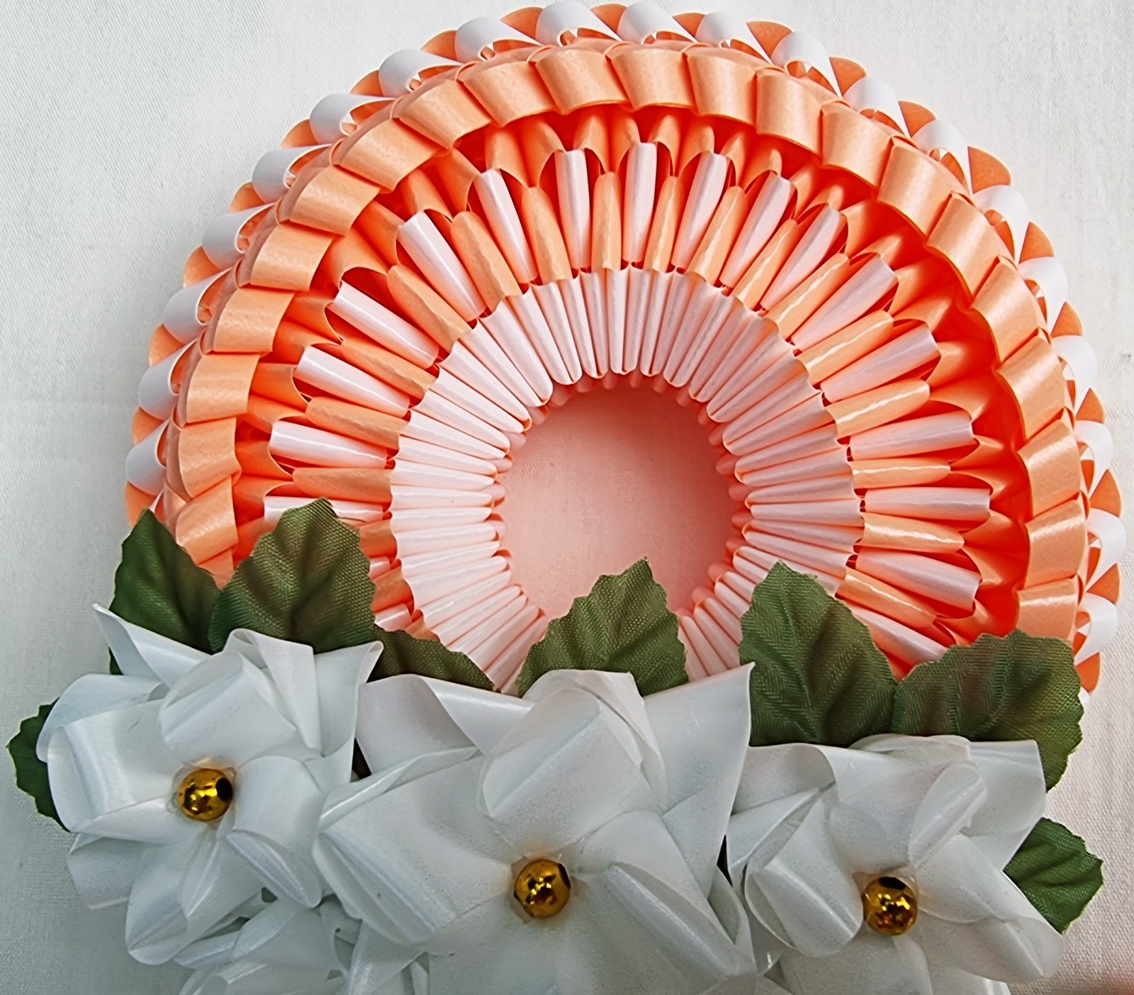 Ribbon folding art, Garland, Artificial Light Orange flowers made from plastic