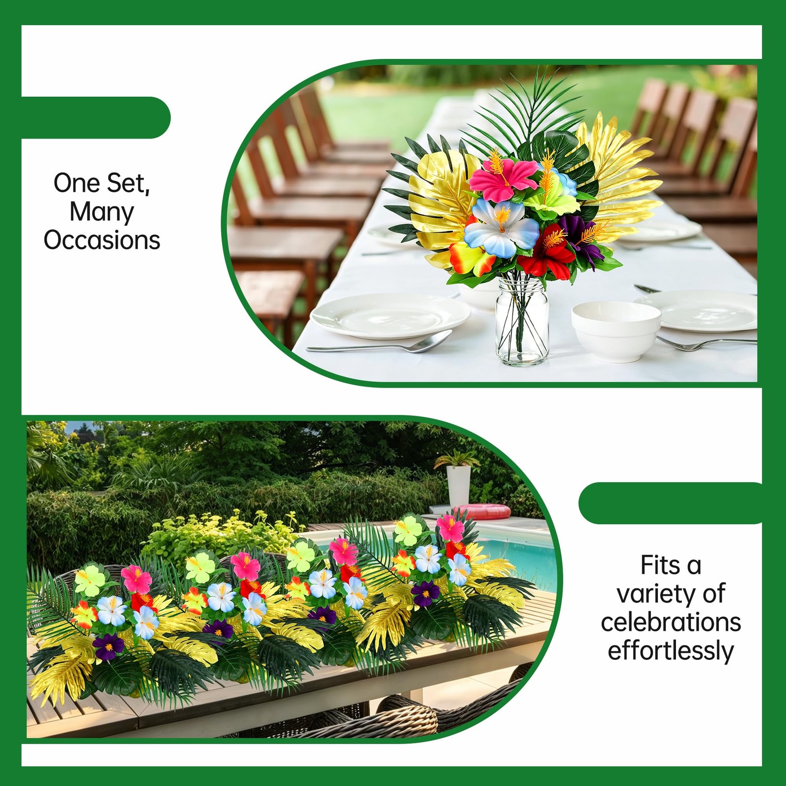 6 Pack Hawaiian Flower Centerpieces with Mason Jars Artificial Hibiscus Bouqu…