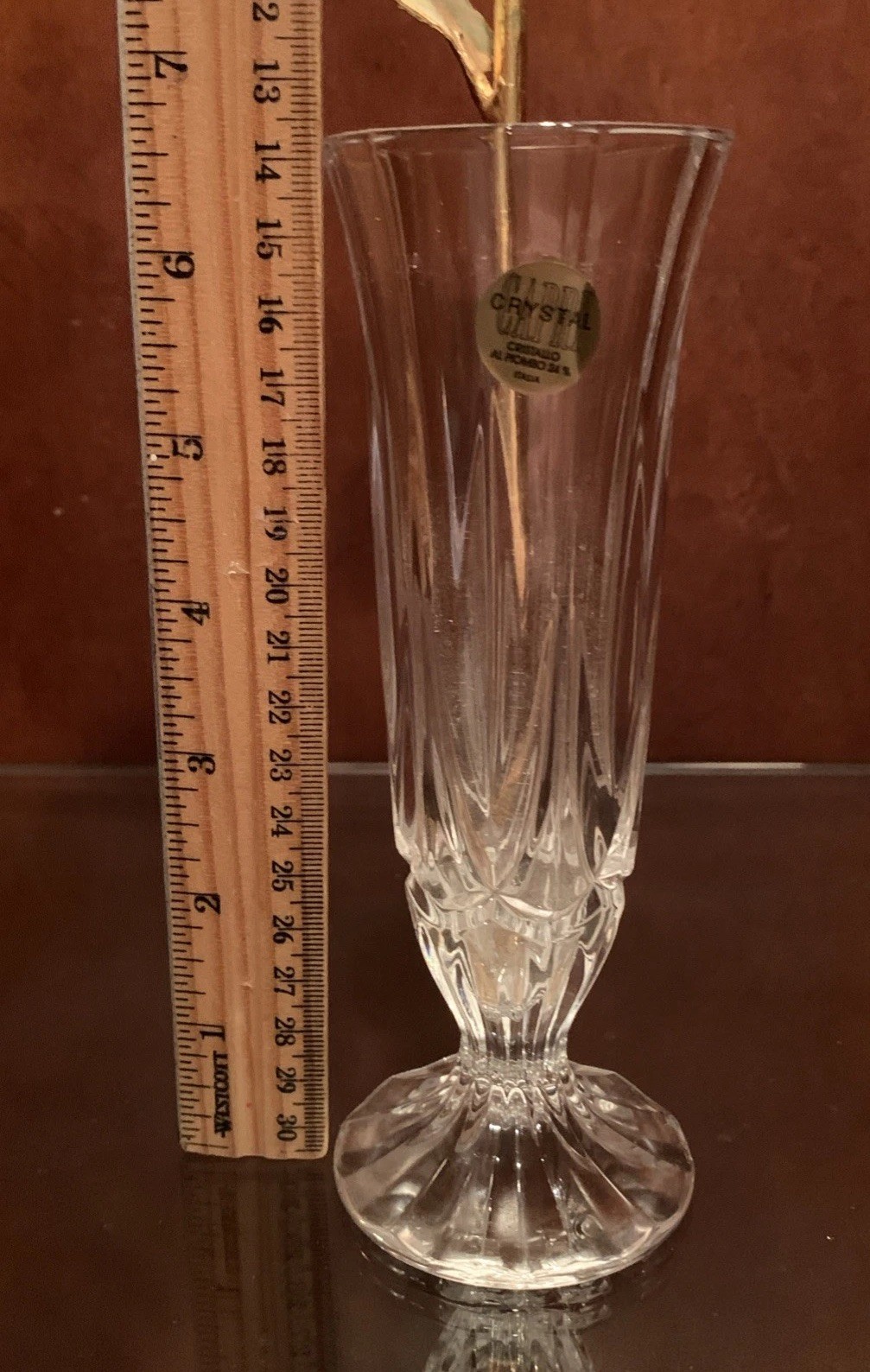 Real Rose Lacquer Dipped 24 Karat Gold Trim Lite Pink/Orange 11.5” With Vase
