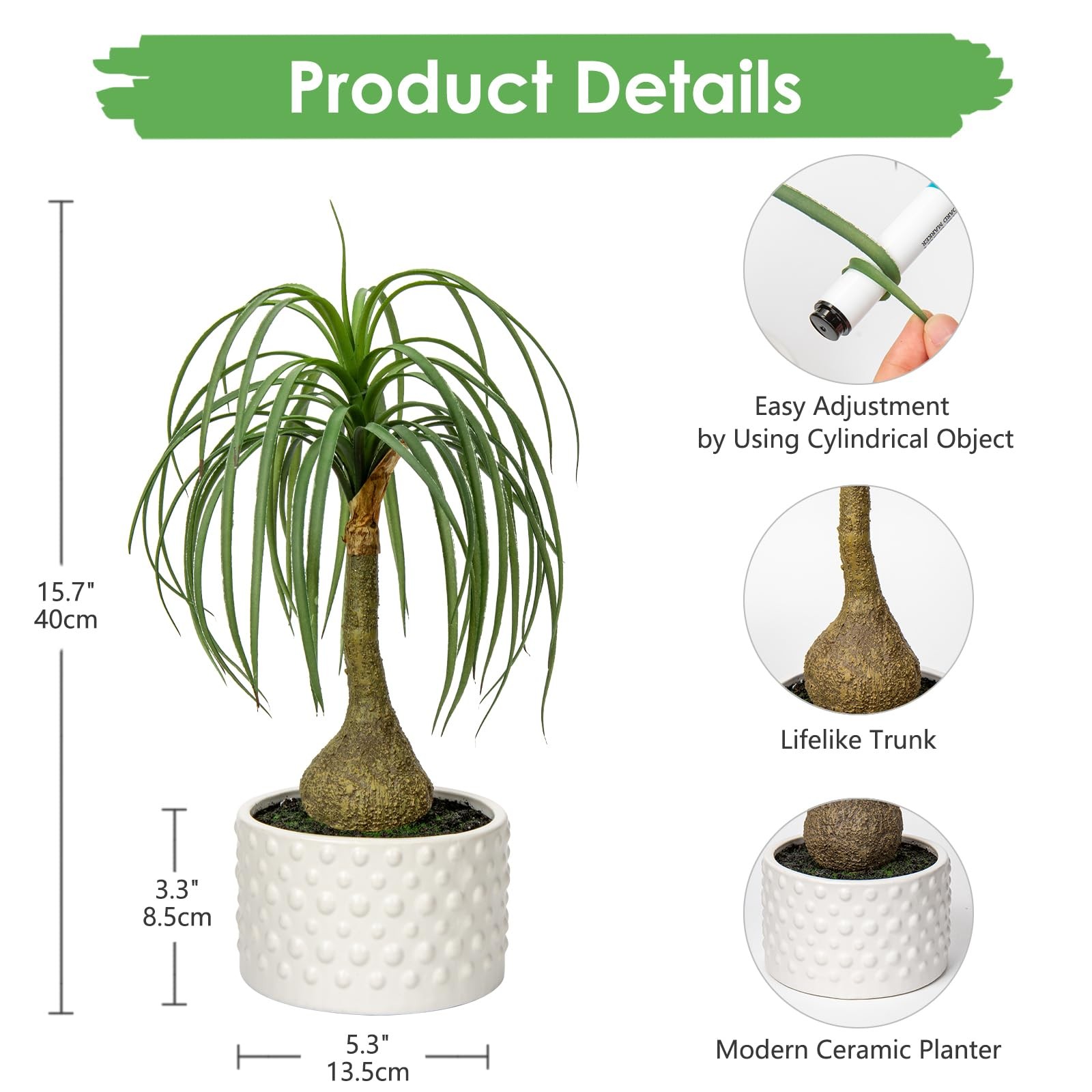 Artificial Ponytail Palm Plant in Pot Faux Bonsai for Office Home Decor Gift