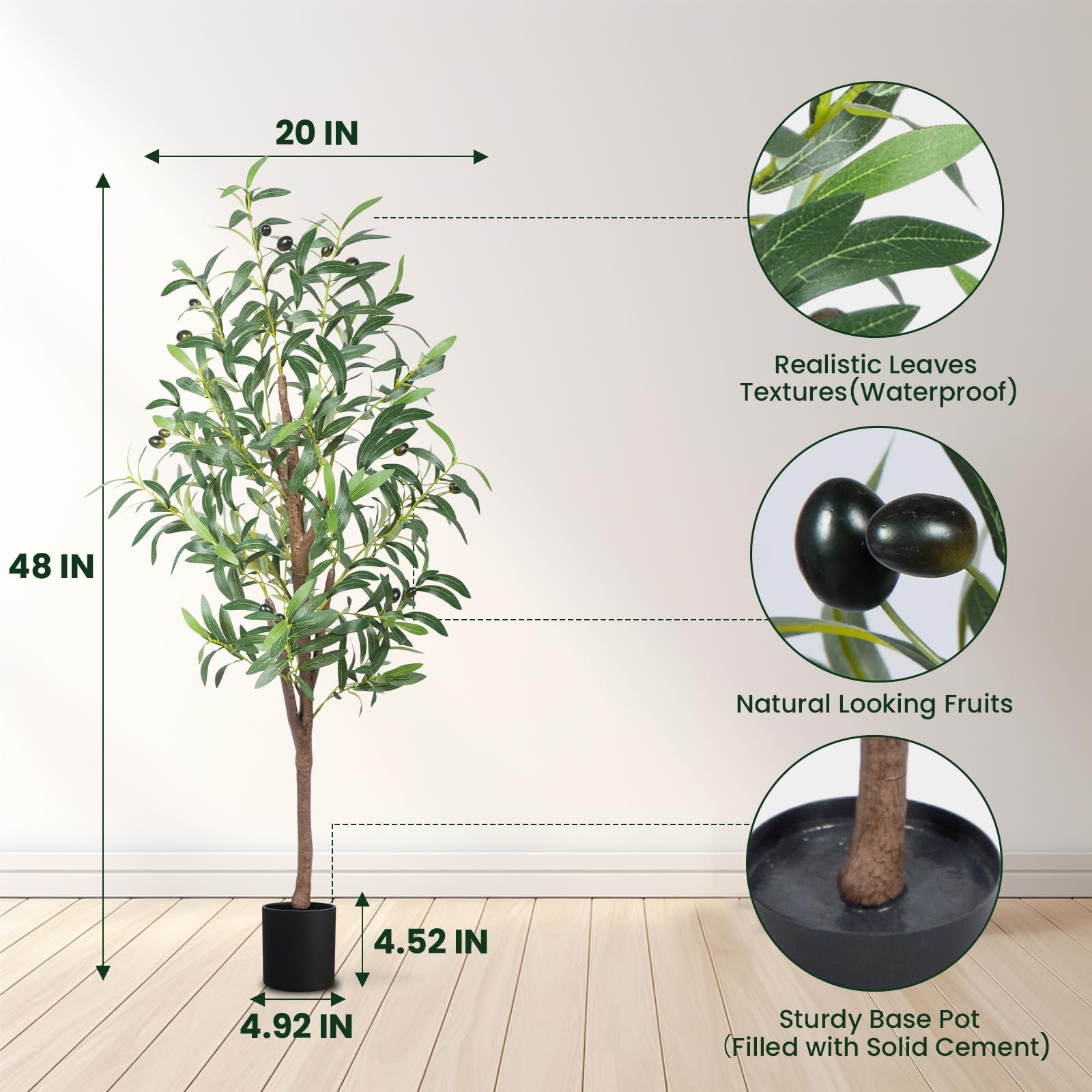 Artificial Olive Tree, 4FT Tall Faux Olive Trees 48in Outdoor Fake Potted Sil…