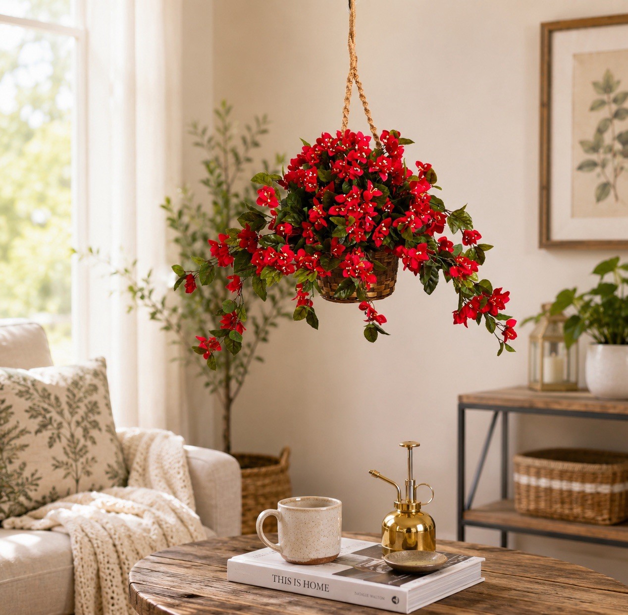 28” Bougainvillea Artificial Hanging Basket UV (Indoor/Outdoor) Home Decor.