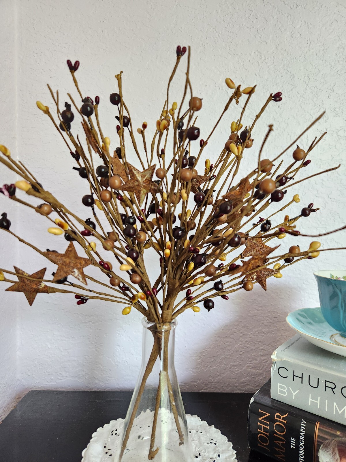 Burgundy Brown & Mustard Berry Picks Artificial Berries Spray Home Decor N601