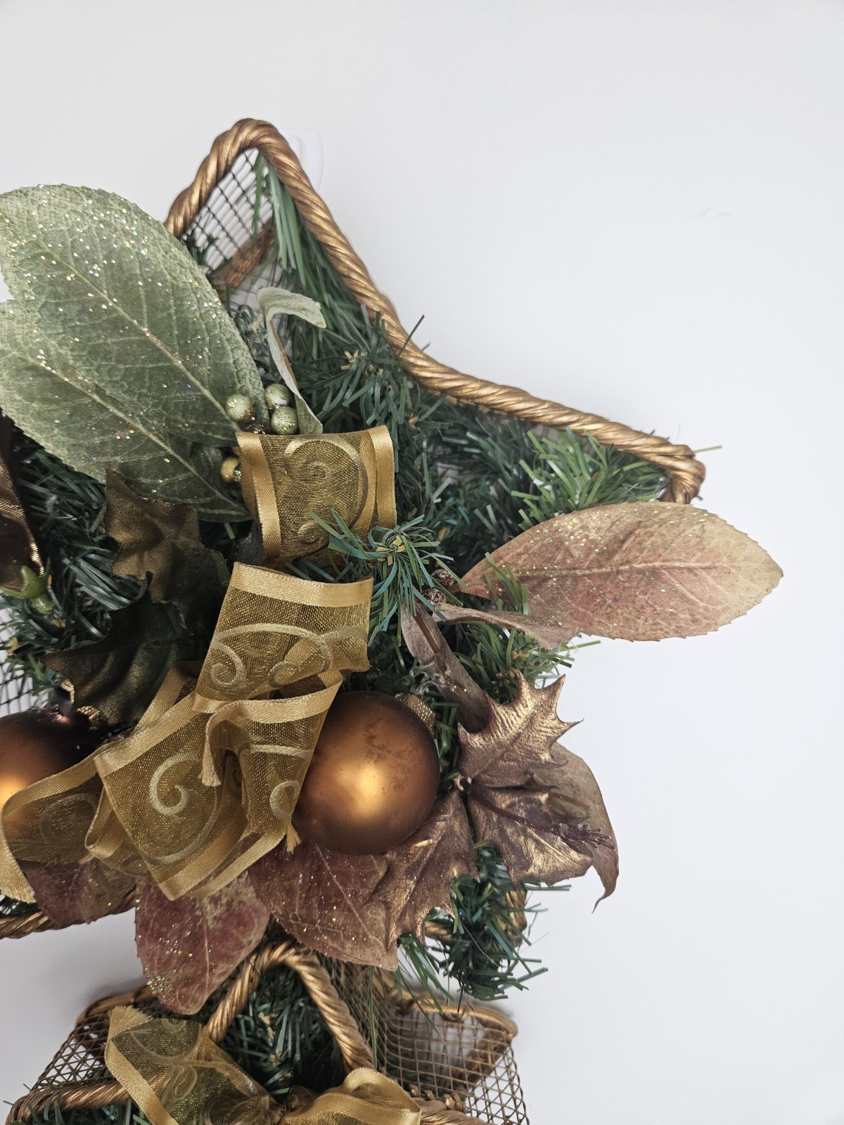 Christmas Star Basket Door Wreath Wall Hanging Artificial Garland Ornaments Bows