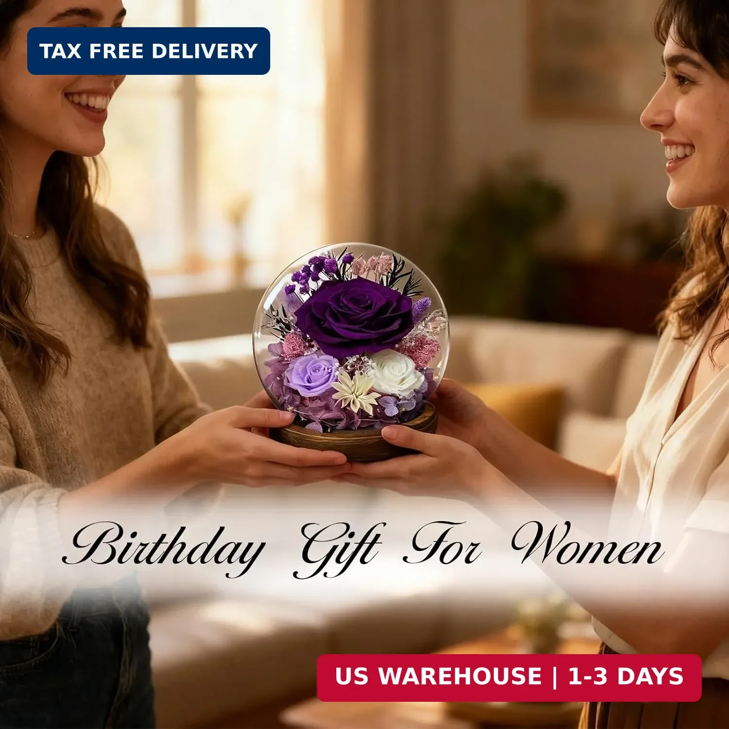 Birthday Gifts for Women Preserved Rose in Glass Dome Preserved Flowers Forever