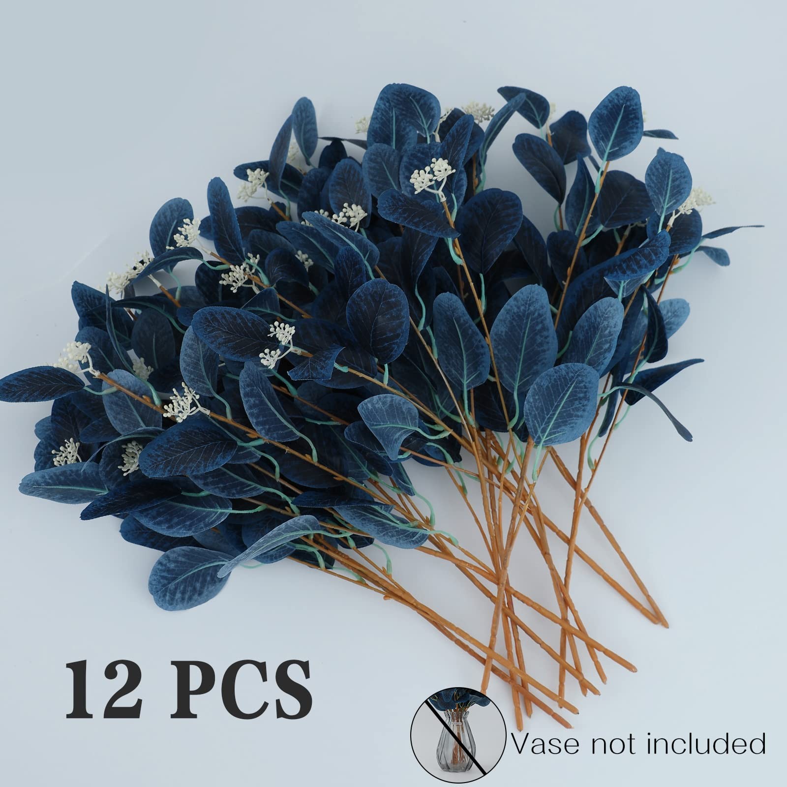 12Pcs Artificial Eucalyptus Stems, 20″ Faux Silk Leaves with Beige Berries Na…
