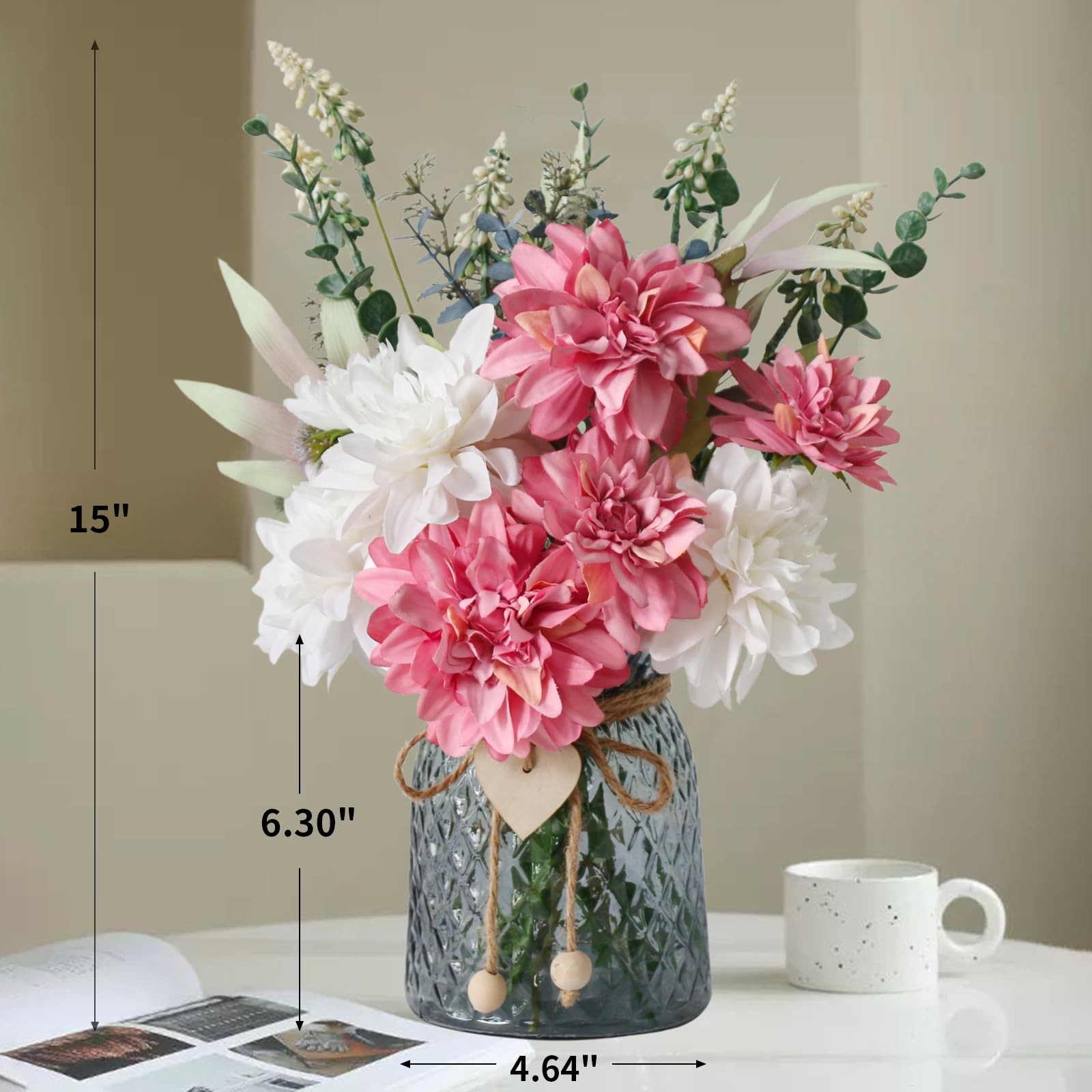 Faux Flowers In Vase Artificial Table Centerpieces Dining Room Kitchen Decor
