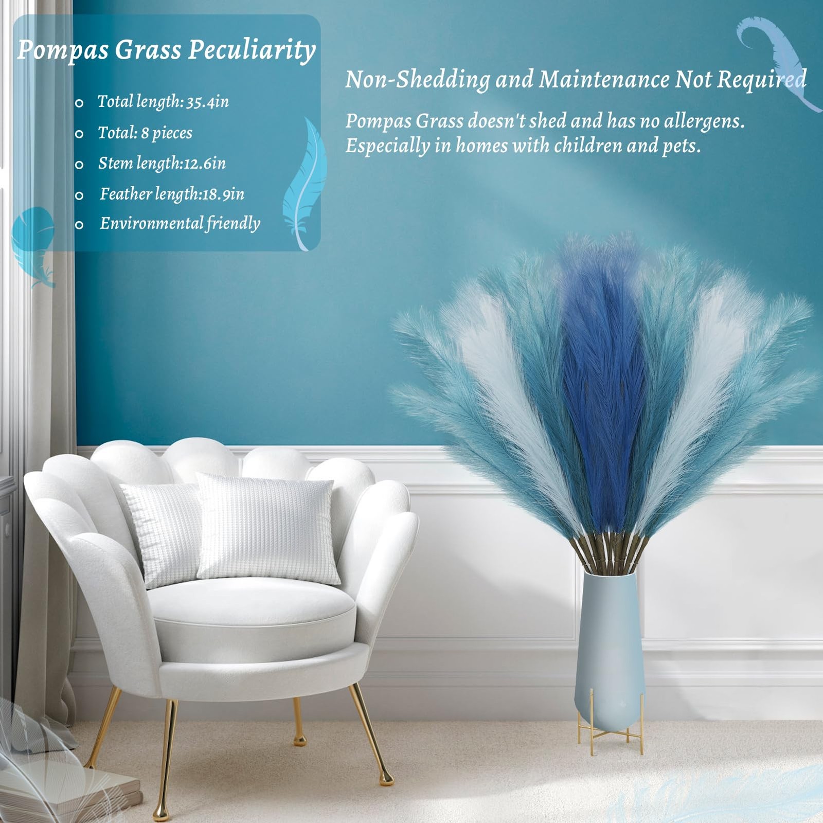 9Pcs 3FT Colorful Faux Pampas Grass for Boho Decor, Non-Shedding Fluffy Artif…