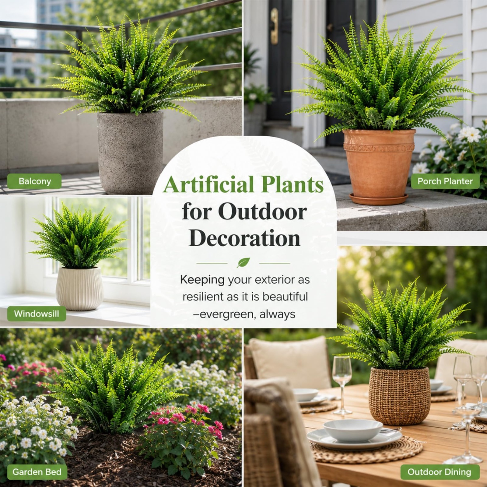 20PCS Artificial Boston Fern Stems – Realistic Faux Greenery for Home, Garden, P