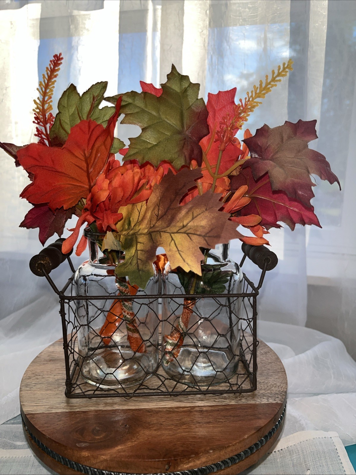 Fall Artificial Flower Arrangement Chrysanthemum Wheat & Oak Leaf