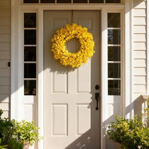 22″ Artificial Forsythia Flower Wreath – Spring Summer Fall Decor for Door, Porc
