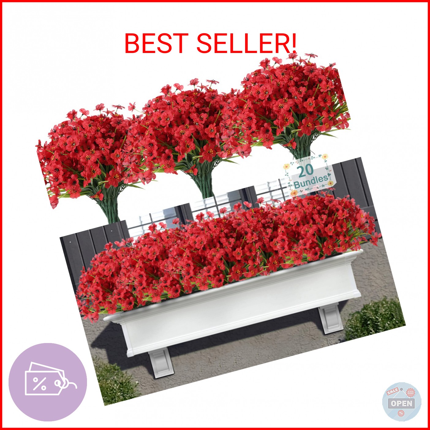 20 Bundles Artificial Flowers for Outdoors, UV Resistant Fake Flowers with Plast