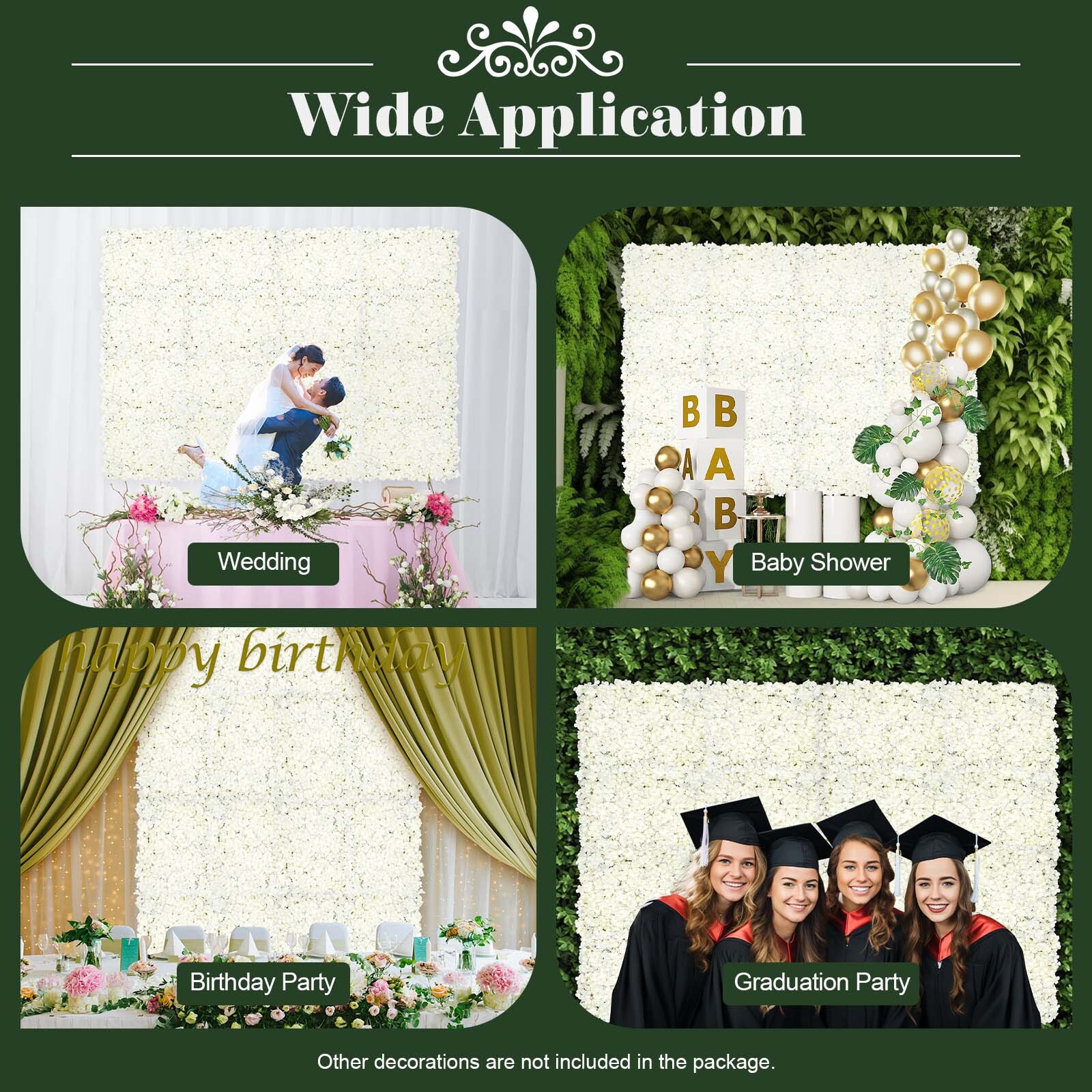 20 Pcs Silk Artificial Hydrangea Flower Wall Panels Wedding Backdrops Mats White