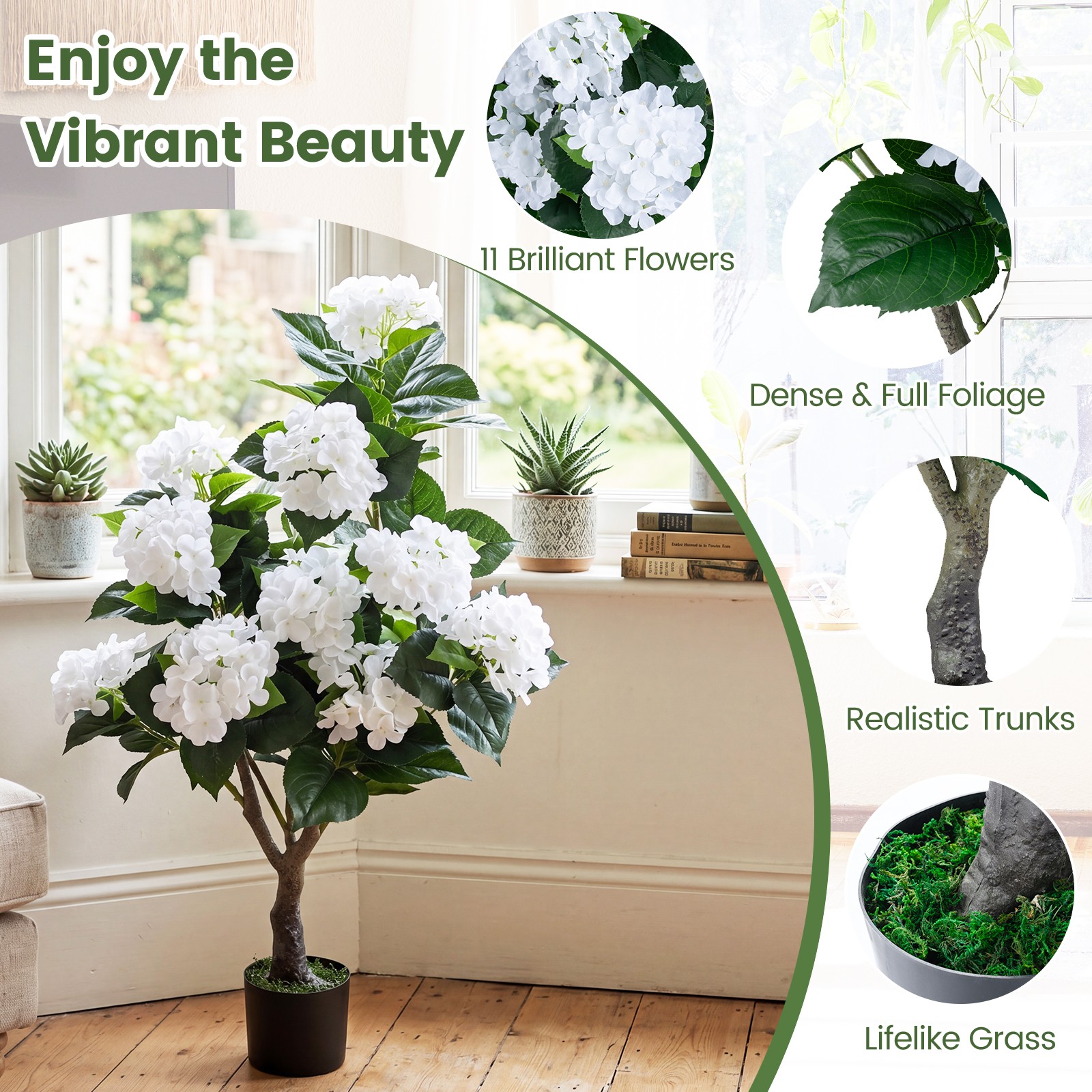 2-Pack Artificial Hydrangea Tree, 43.5″ Faux Flower Plants with 11 Blooms&Trunk