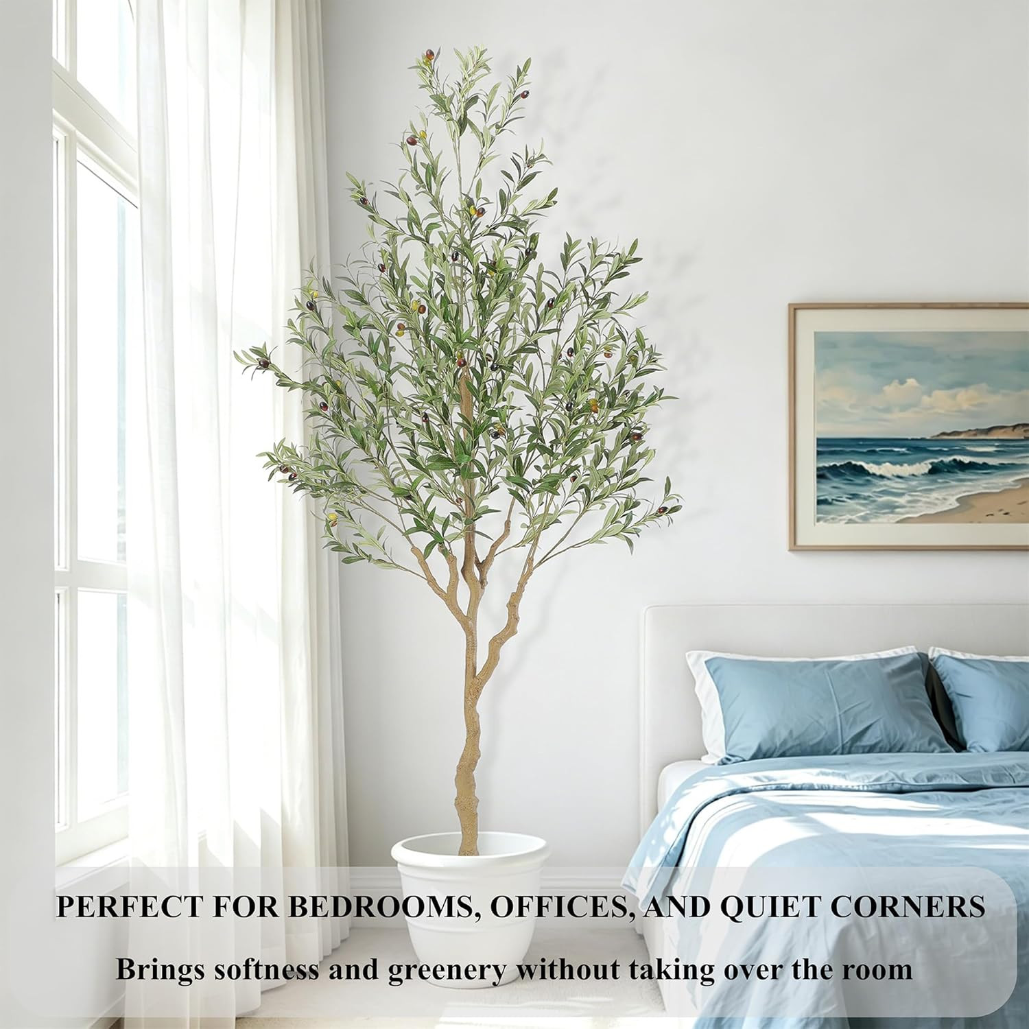 Tall Faux Olive Tree，7Ft（84In） Realistic Potted Silk Artificial Indoor with Gree