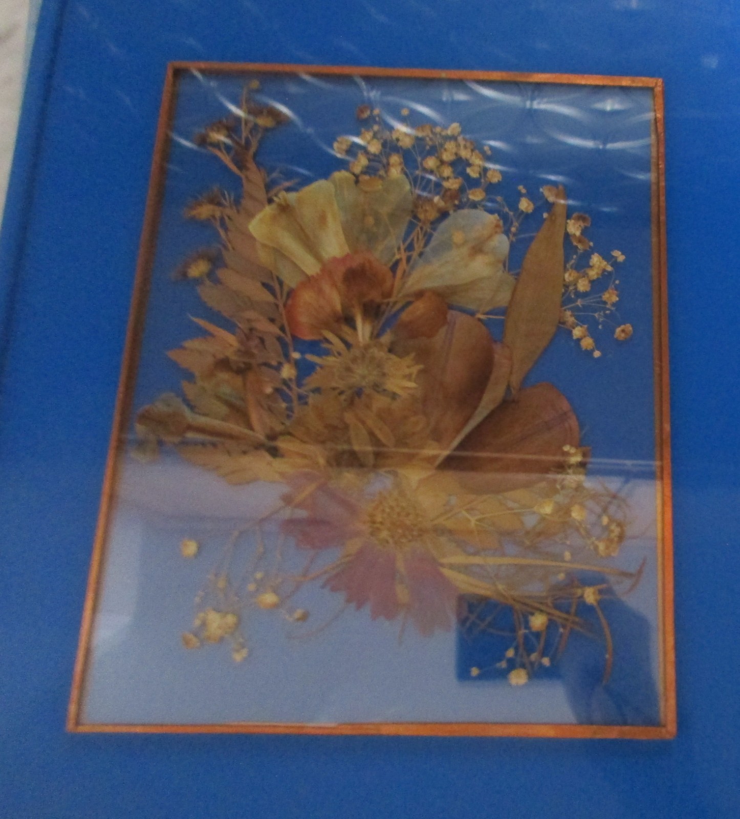 Dried Pressed Wildflowers Arrangement Encased in Glass w/ Thin Copper Boarder