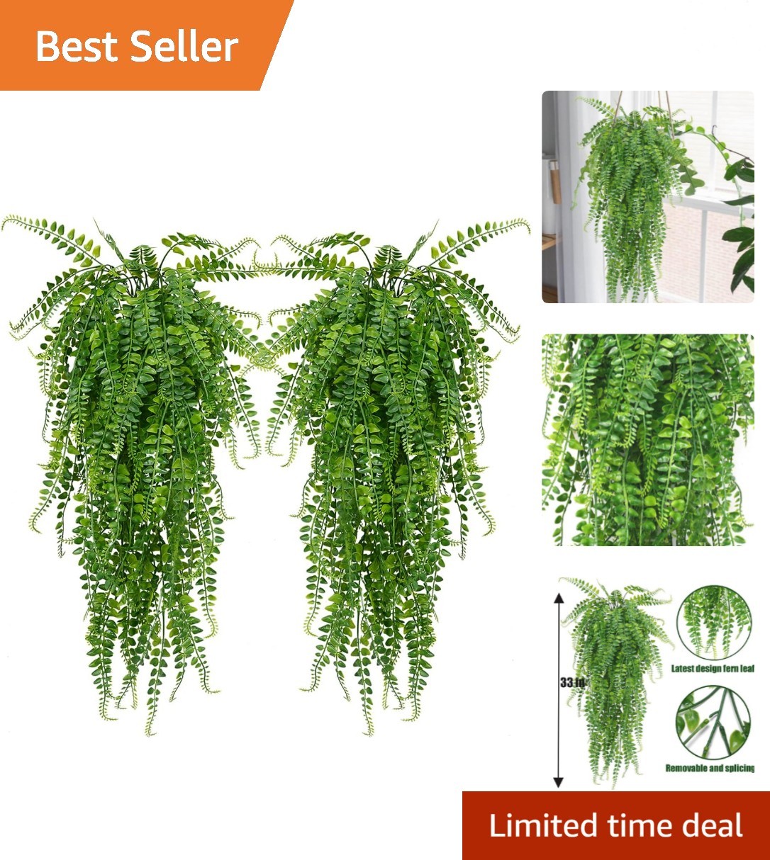 Chic 33-Inch Artificial Ferns – 2-Piece Set for Indoor and Outdoor Elegance
