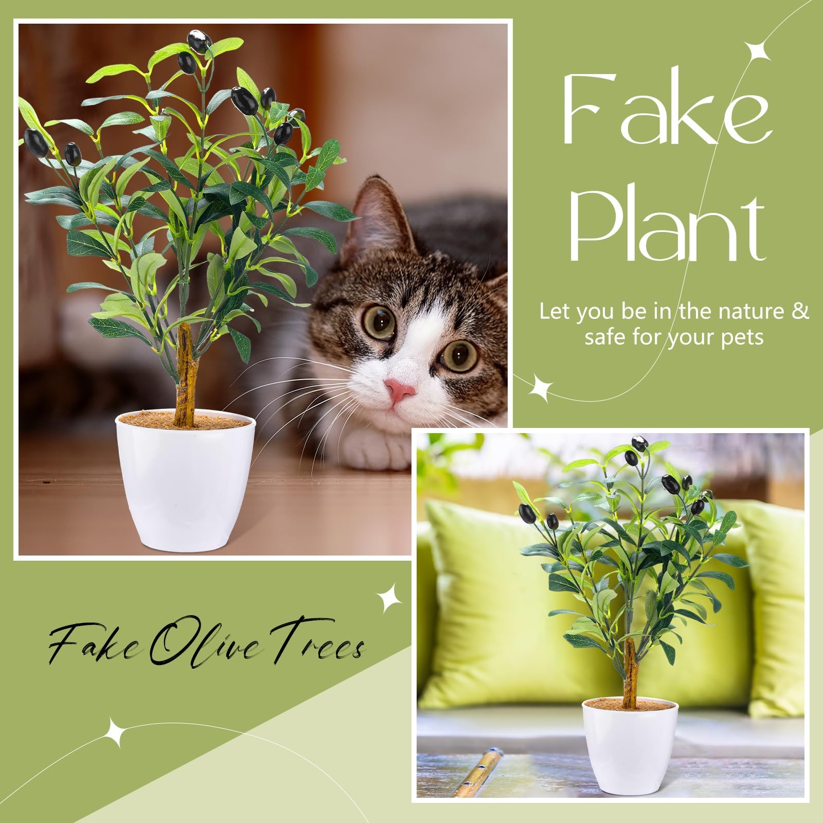2 PCS 15.8 Inch Small Artificial Olive Tree Faux Plant White Pot 40cm