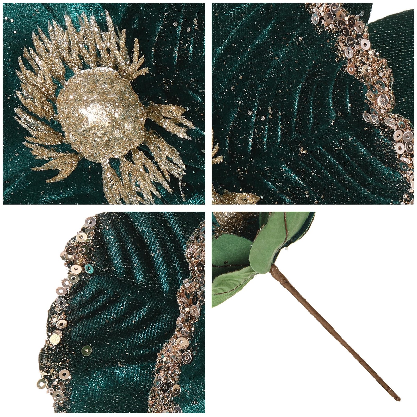 6 PCS Blackish Green 8.3 In Glitter Artificial Magnolia Christmas Flowers Set