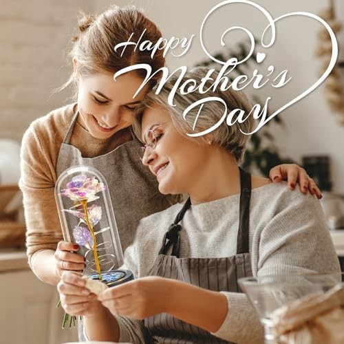 Preserved Artificial Glass Rose Flower LED Light Nightlight Gift Home Decor