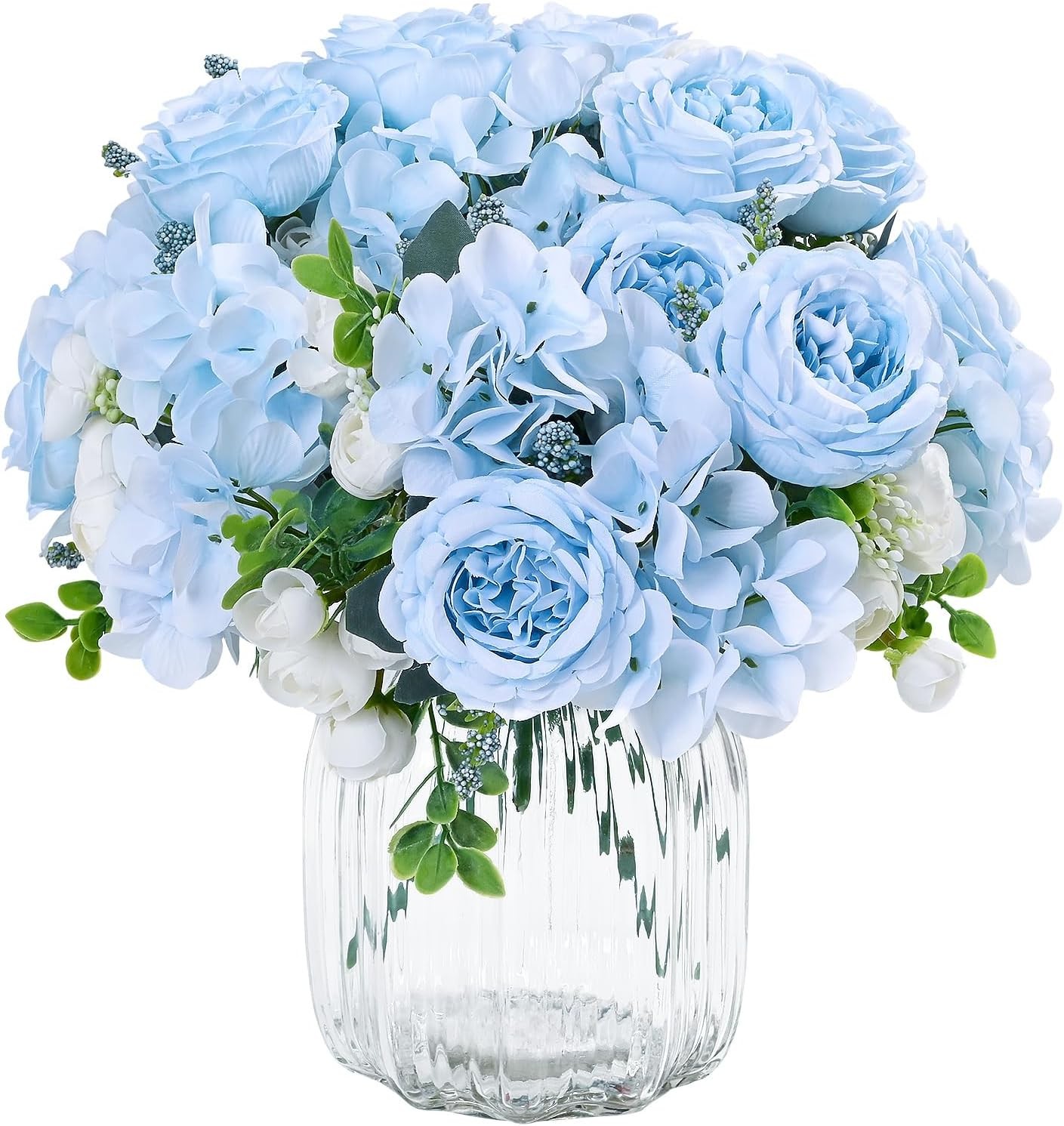 4 Packs White Peonies Silk Bouquet, Artificial Centerpiece Wedding Decor