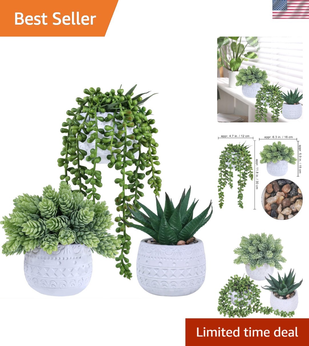Elegant Succulent Trio in Geometric Ceramic Pots – Perfect for All Occasions