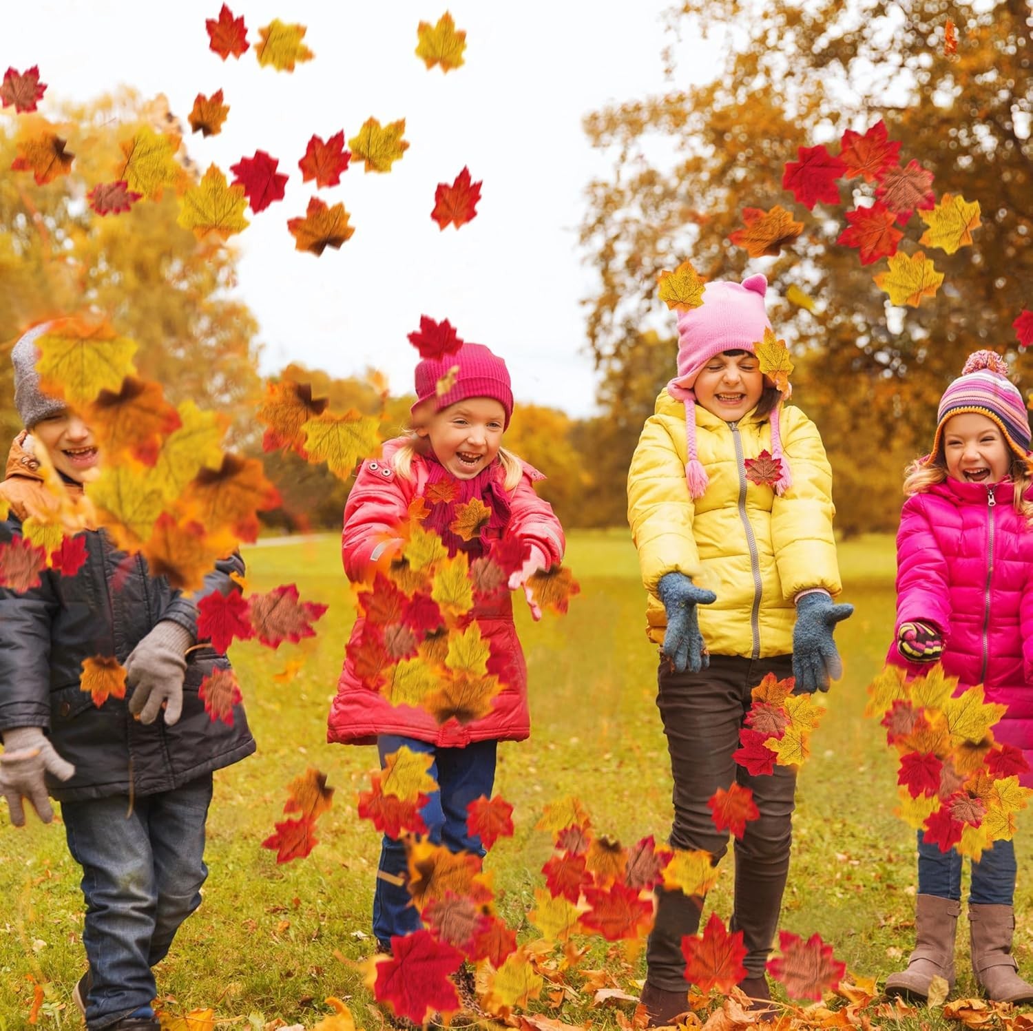 Artificial Maple Leaves Fall Decorations 1100pcs Multicolored for Weddings Pa…