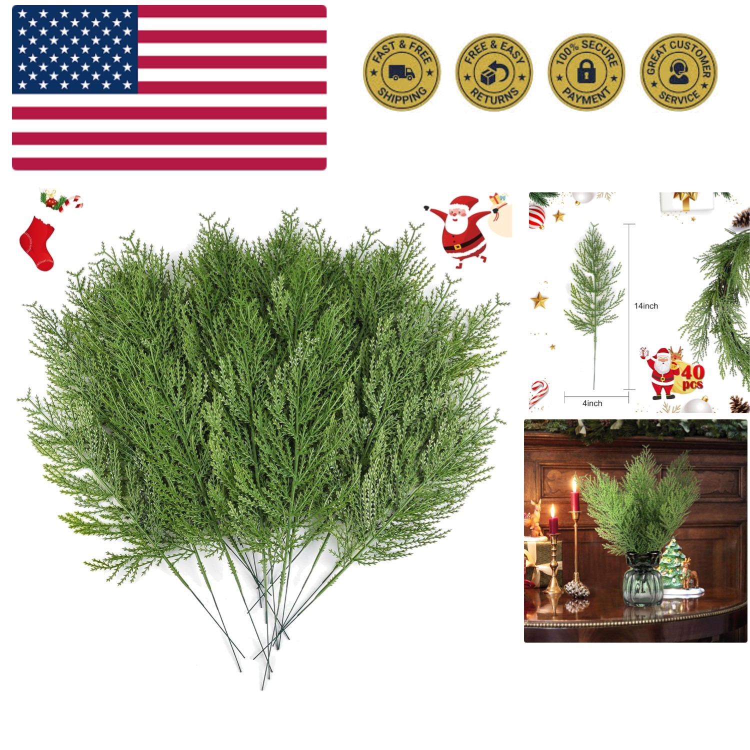 40 Pcs Artificial Cedar Picks Faux Cedar Branches Fake Cypress Stems Plastic …