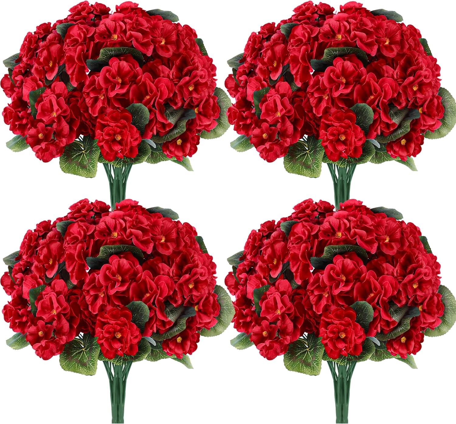 6/12PK Red Artificial Geraniums Flowers for Outdoors UV Resistant Faux Flowers f