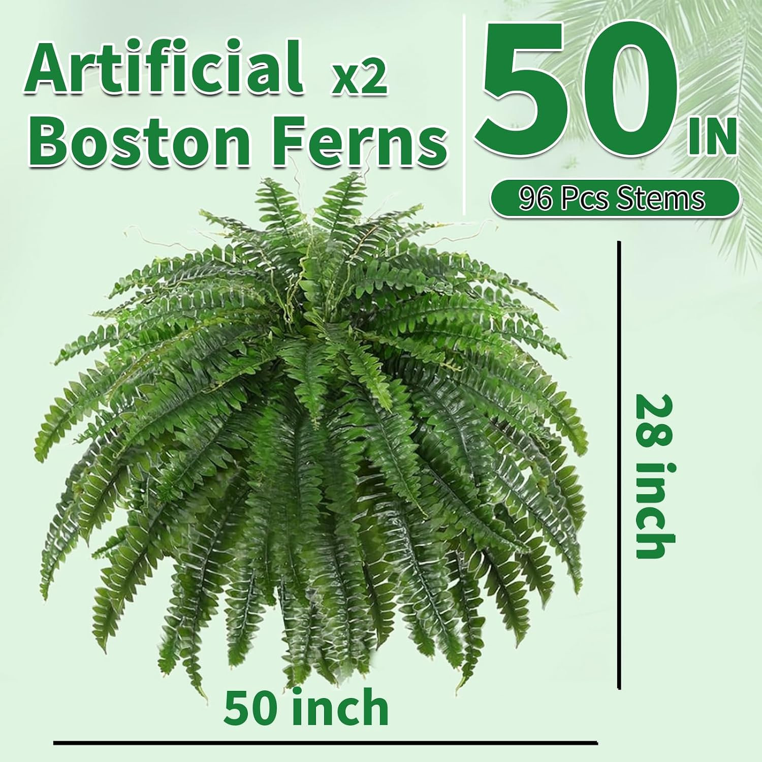 2 PCS Artificial Ferns for Outdoors, 50″ Fake Ferns Artificial Plants Large Real