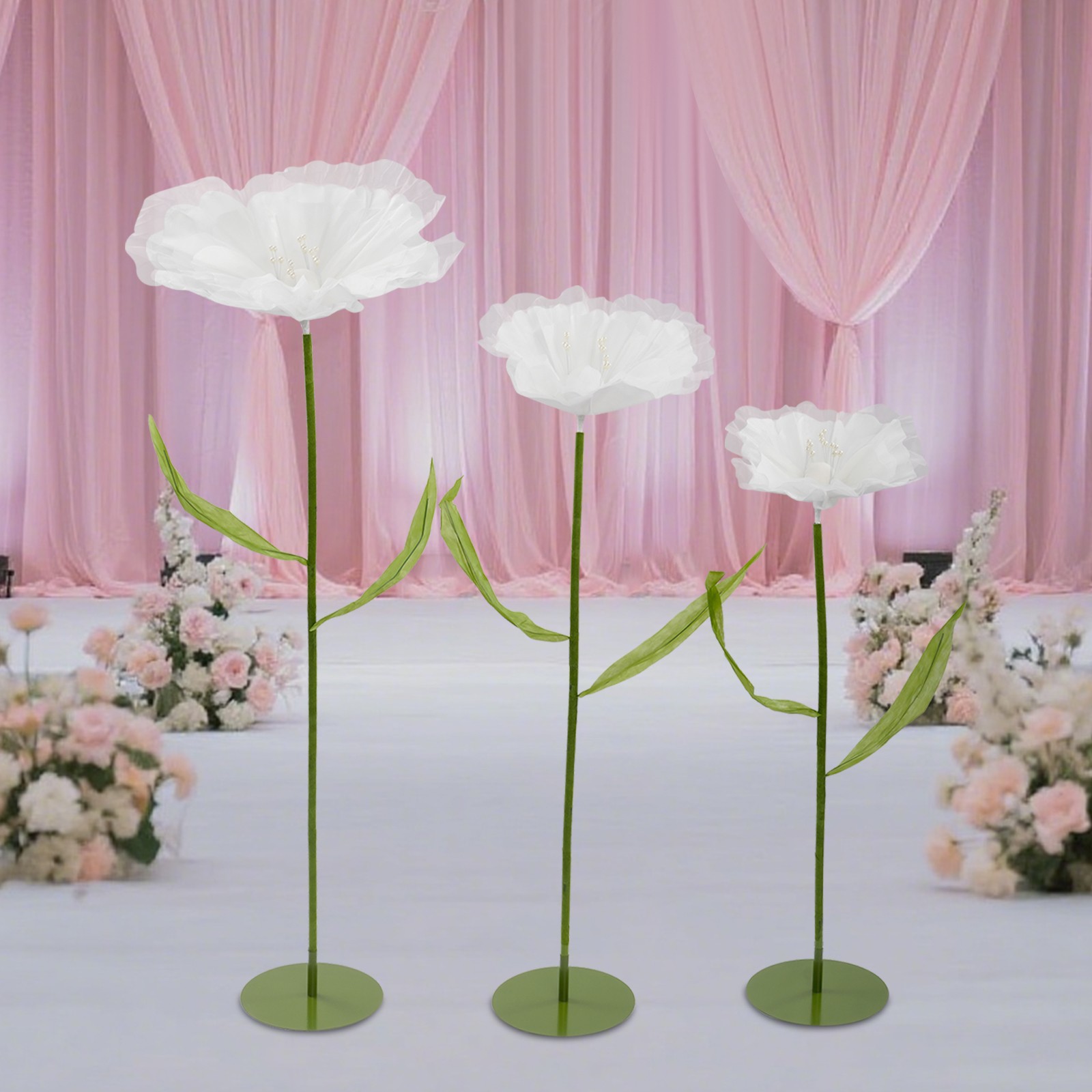 3 Pack Artificial Flower Arrangements, White Yarn EVA Foam, 39-55 Inch Tall