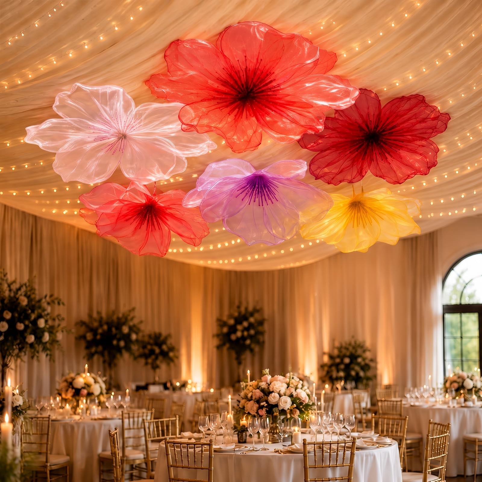 6 Pcs Giant Hanging Ceiling Flowers Decoration 24in 20 in 16in Large Organza …