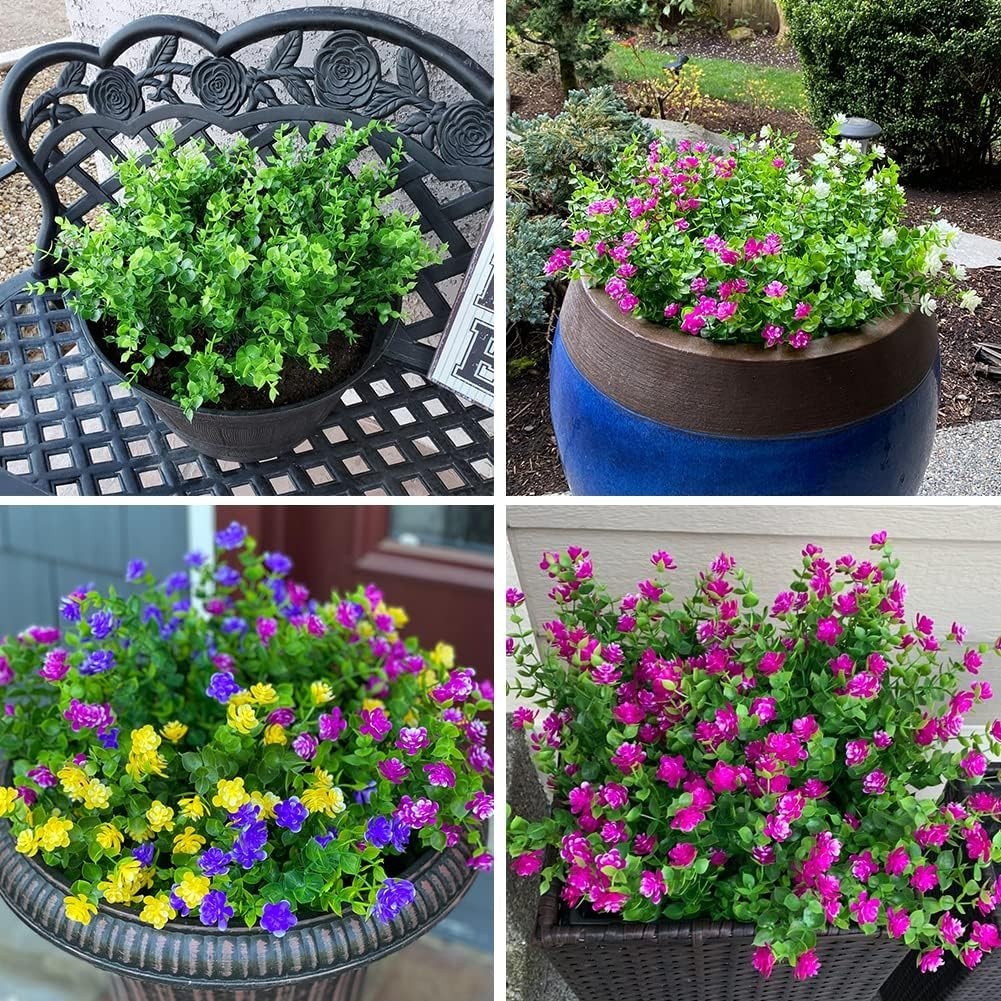 Lifelike Boxwood Shrubs – 8 Bundles of Fake Greenery for Indoor & Outdoor Use