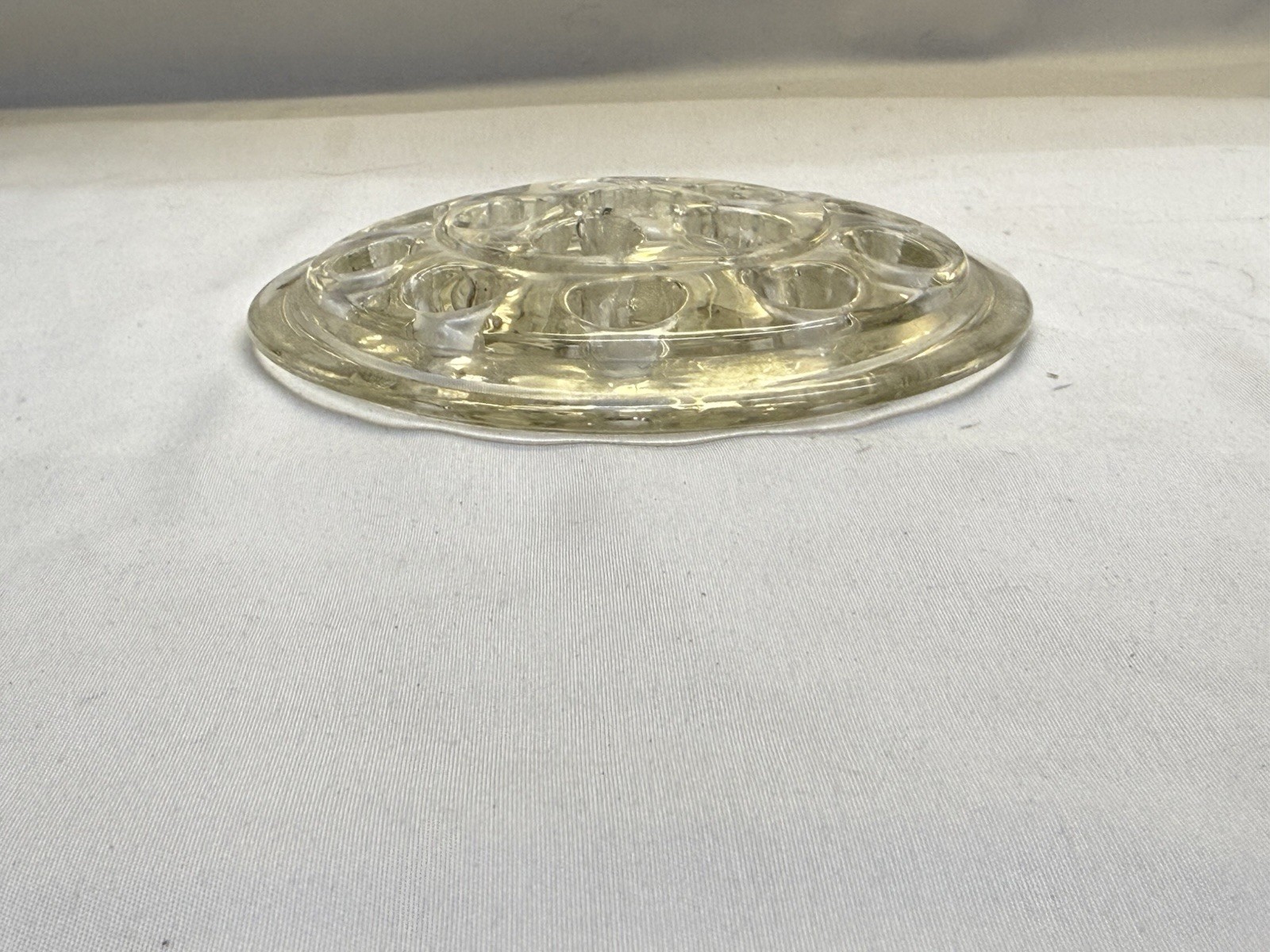 Vtg Clear Glass 16 Hole Dome Flower Frog Floral Candlestick Candle Holder