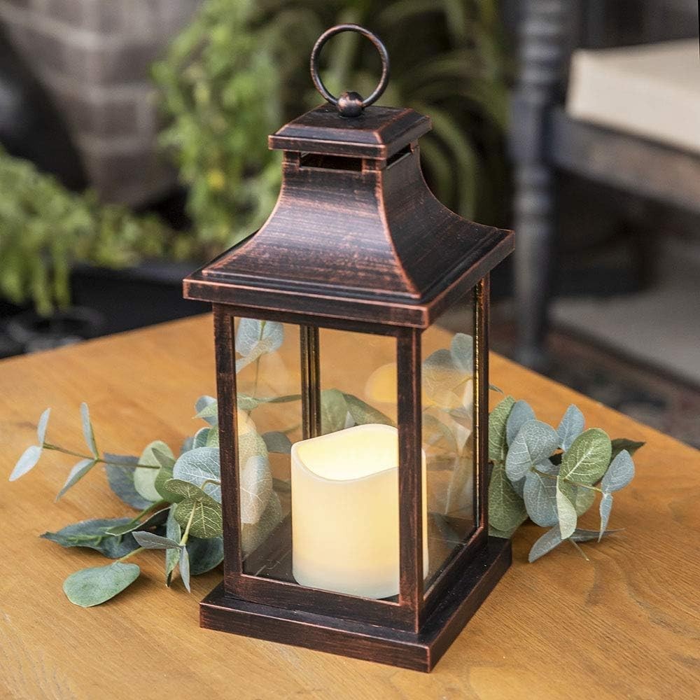 NEW Kate Aspen Lanterns LED Vintage Decorative Distressed Brown 12″ Tall
