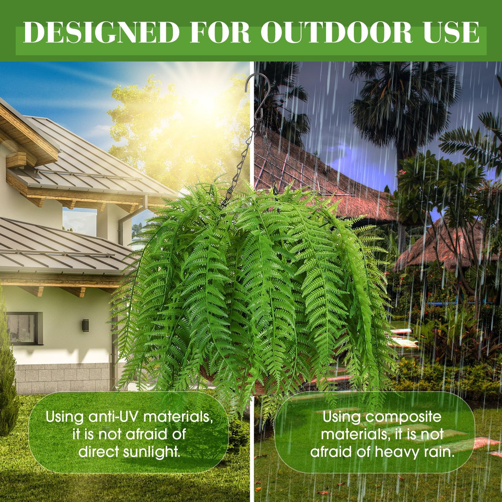 3 Pack Artificial Flowers Outdoor Fake Fern Plants 3 Hanging Basket Planters …