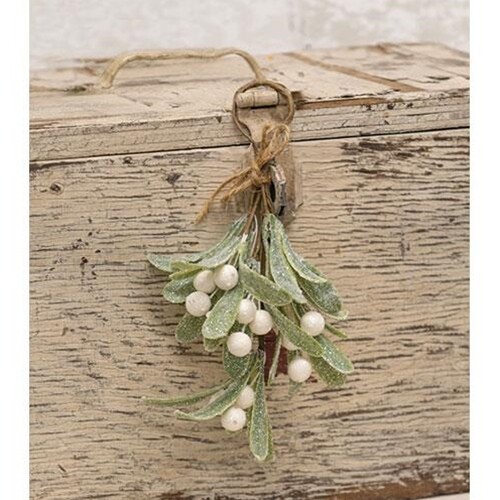 NEW Glittered MISTLETOE 8″ Ornament w/ White Foam Berries – Christmas Kisses