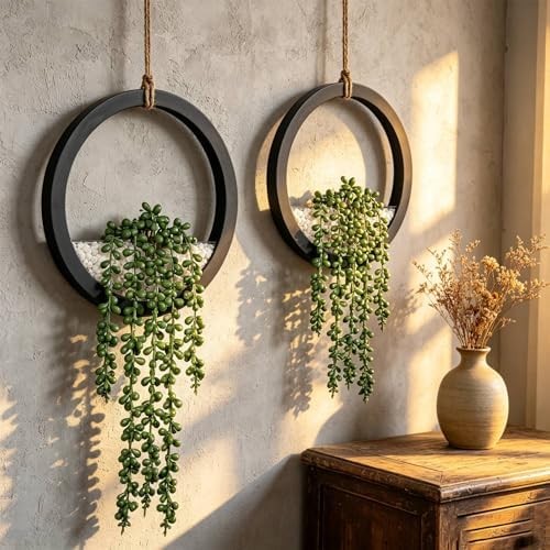 Boho Wall Decor, 2Pcs Fake Hanging Plants Artificial Succulents, Indoor Hanging