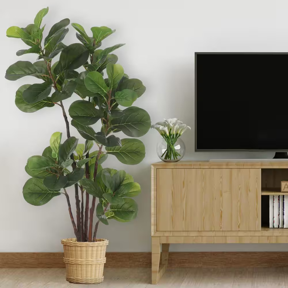3 Ft. Artificial Fiddle Leaf Fig Tree in Black Pot, Artificial Ficus Lyrata Tree
