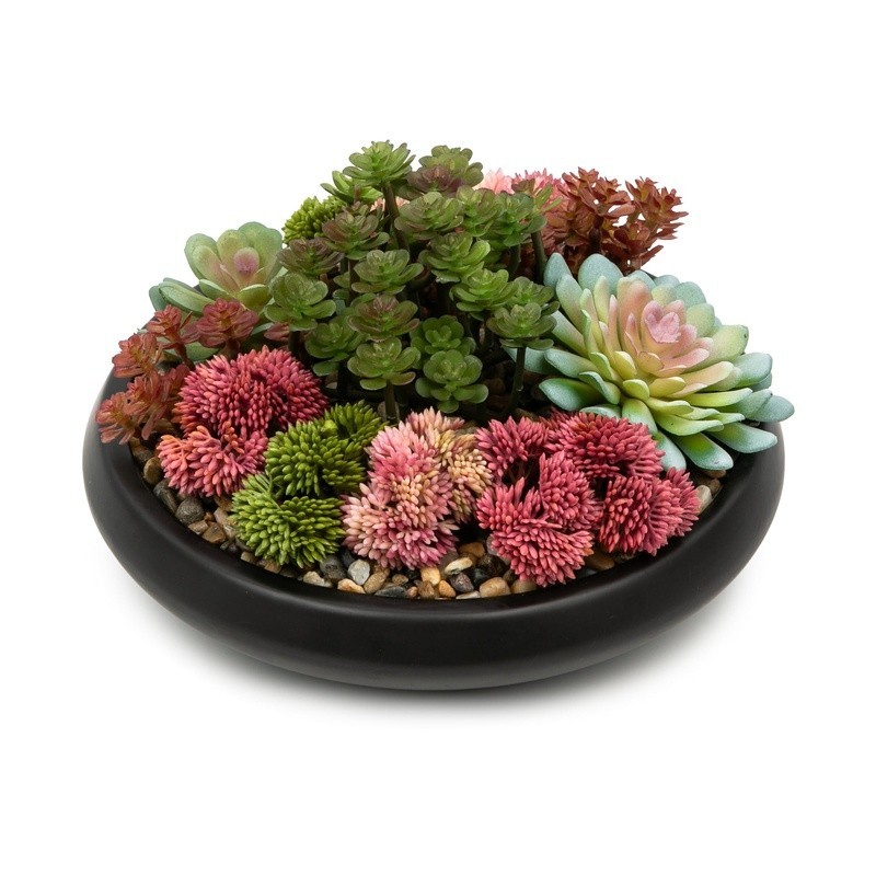 Faux Succulent Bowl Lifelike Plants No Care Decorative Home Office Decor New