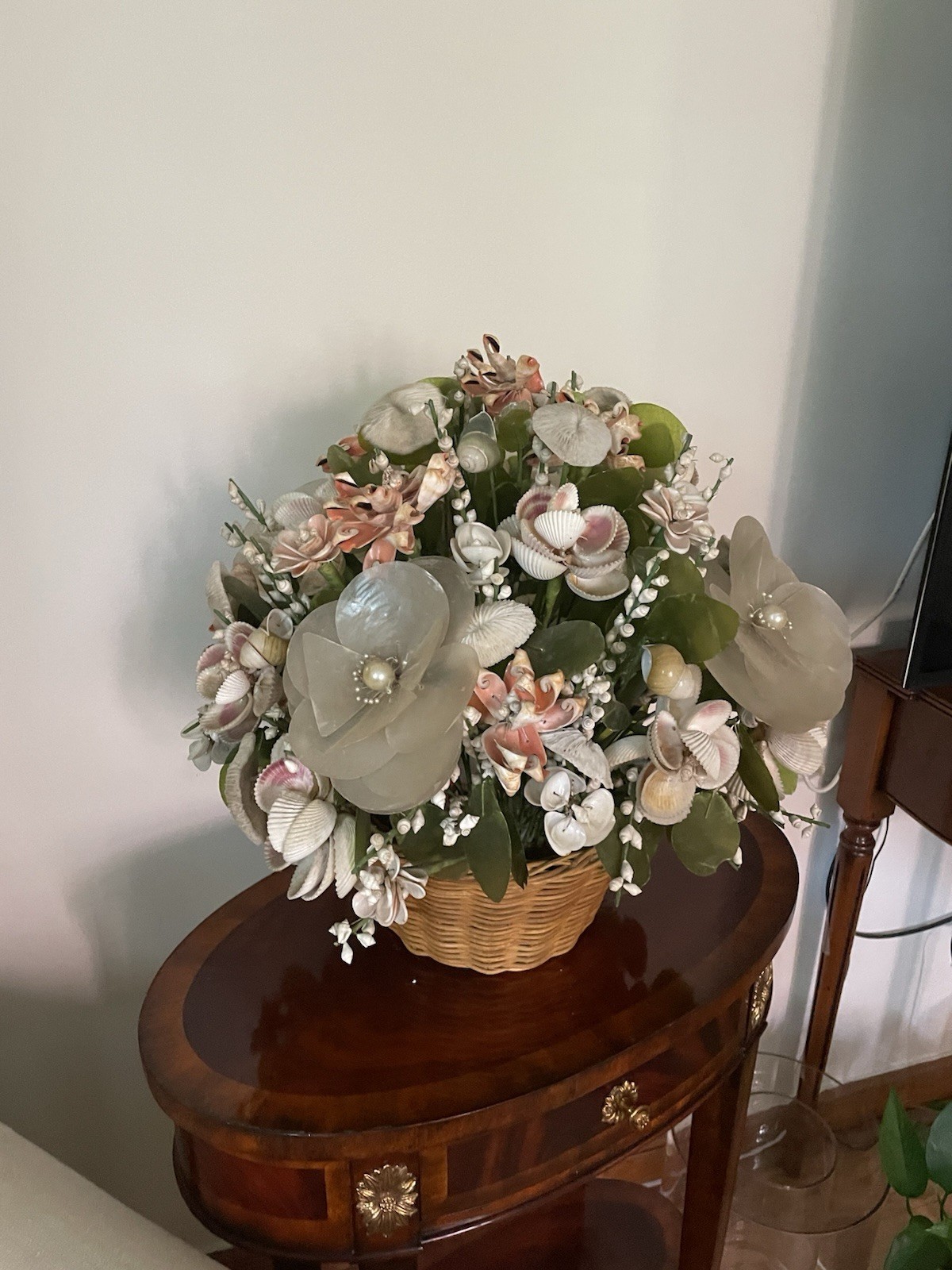 17″ Vintage Floral Centerpiece Seashells Flower Bouquet Arrangement capiz coral