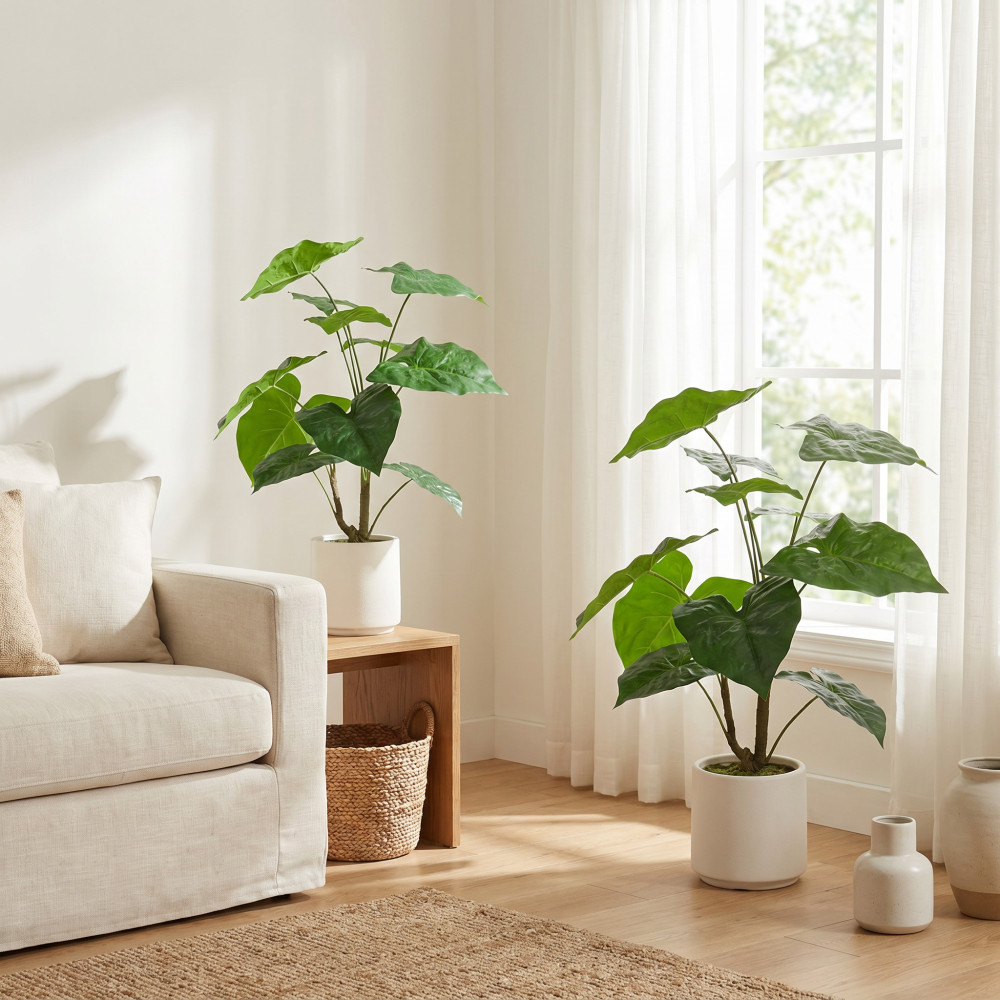 30 Inch Artificial Monstera Deliciosa Plant with White Pot 2 Piece Set Indoor