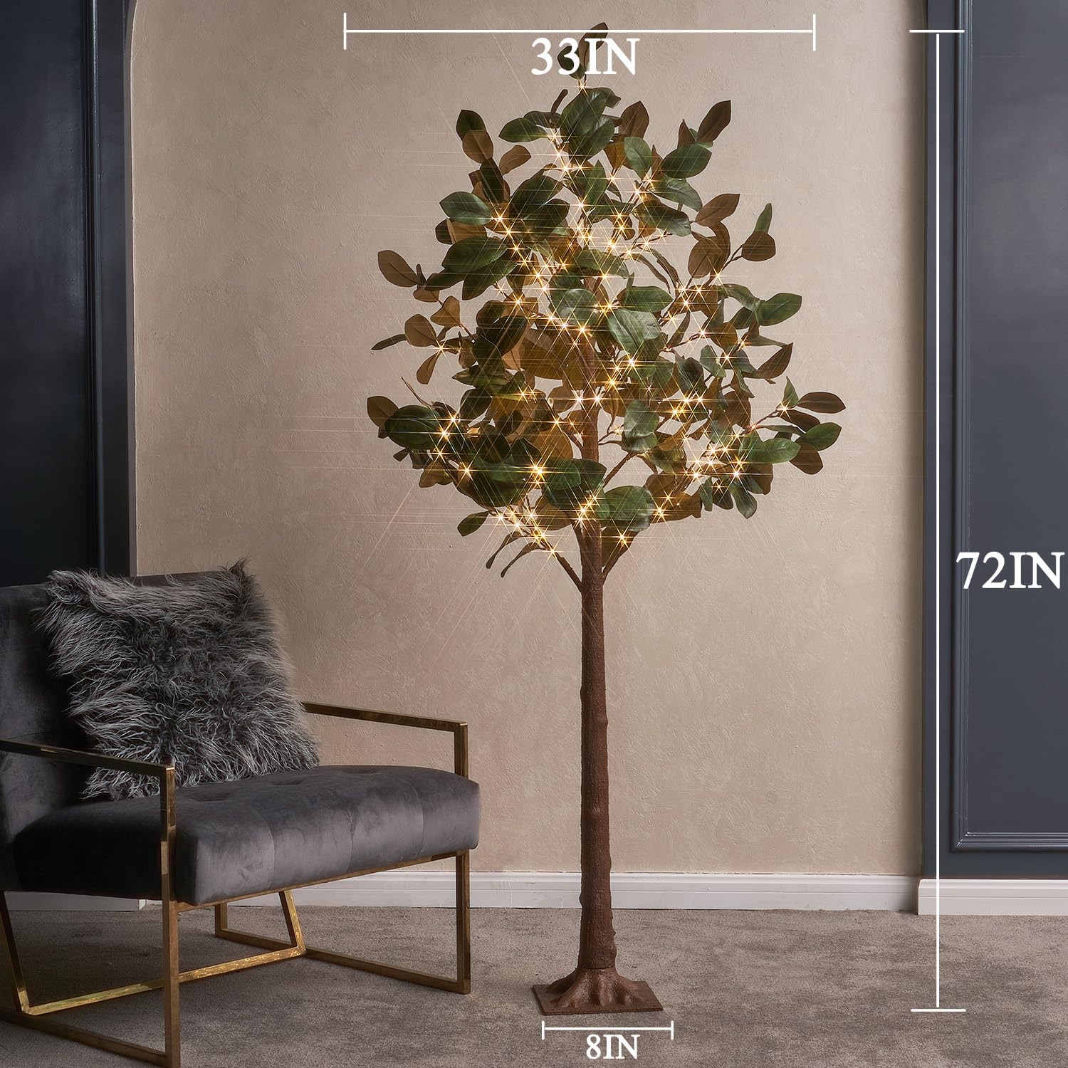 Lighted Magnolia Tree 6FT 280 LED Fairy Lights, Faux Plant Tree with Lights f…