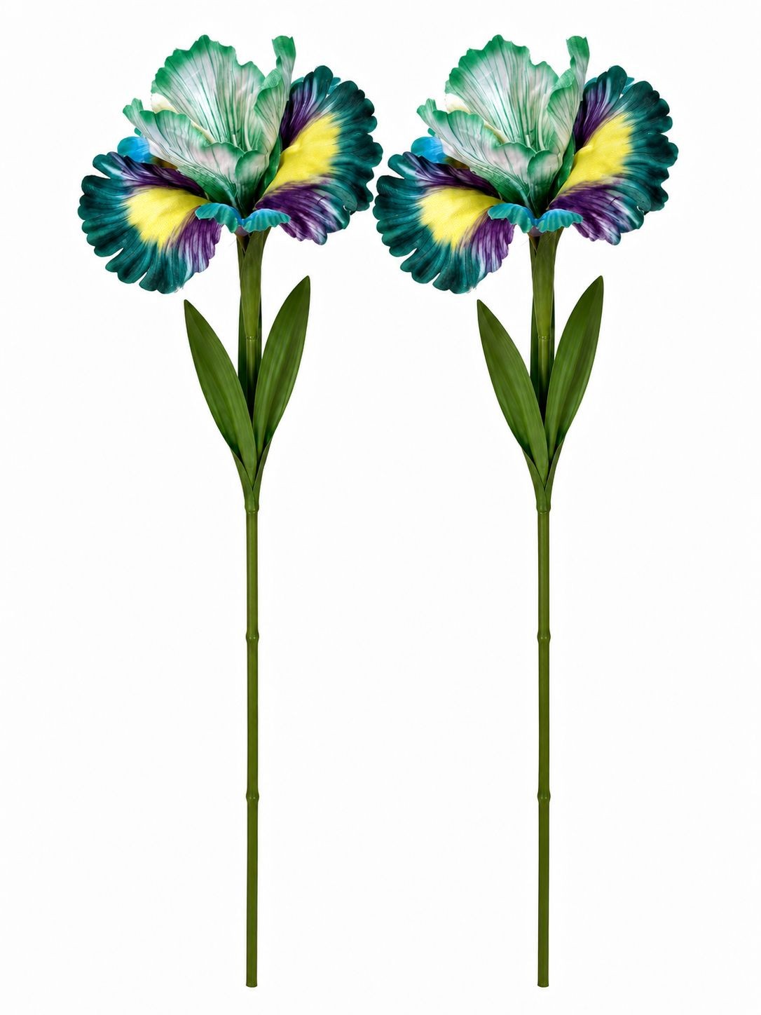Teal Purple Iris Flower Stems Faux Floral Decor Artificial Flowers Cottagecore W